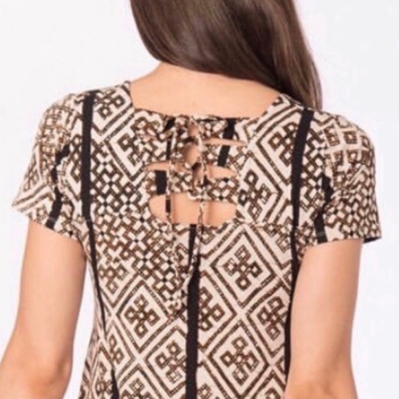 Anthropologie Bel Kazan Geometric Neutral Motif Dress - Picture 2 of 10